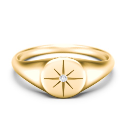 Star Set Signet Ring – 10K Yellow Gold with White Premium Zirconia