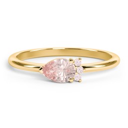Horizontal Pear Stacking Ring with Accents in 18K Gold Plated Silver with Morganite and Fancy Pink Premium Zirconia