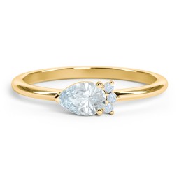 Horizontal Pear Stacking Ring with Accents in 18K Gold Plated Silver with Aquamarine and Fancy Blue Premium Zirconia