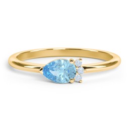 Horizontal Pear Stacking Ring with Accents in 18K Gold Plated Silver with Blue Topaz and Fancy Blue Premium Zirconia