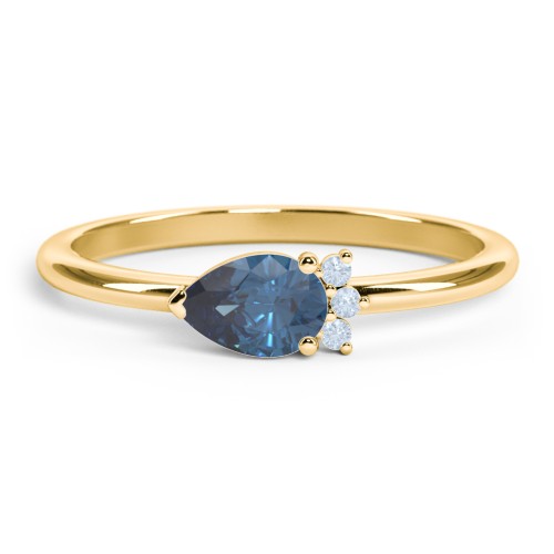 Horizontal Pear Stacking Ring with Accents – 18K Gold Plated Silver with Blue Topaz and Fancy Blue Premium Zirconia