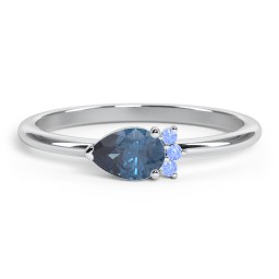 Horizontal Pear Stacking Ring with Accents in 925 Sterling Silver with Blue Topaz and Fancy Blue Premium Zirconia