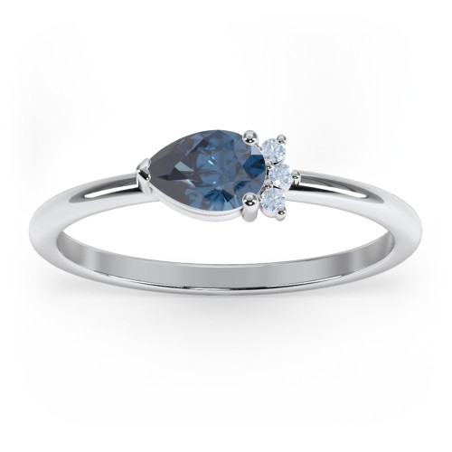 Horizontal Pear Stacking Ring with Accents – Sterling Silver with Blue Topaz and Fancy Blue Premium Zirconia