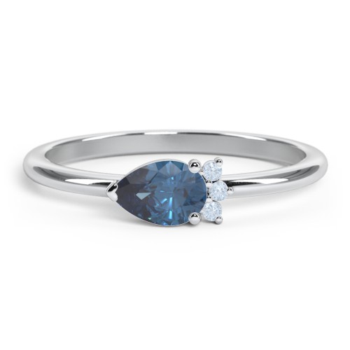 Horizontal Pear Stacking Ring with Accents – Sterling Silver with Blue Topaz and Fancy Blue Premium Zirconia