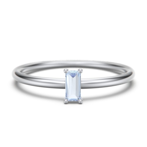 Vertical Baguette Stackable Ring – Sterling Silver with Aquamarine