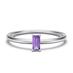 Vertical Baguette Stackable Ring – 10K Rose Gold with Amethyst