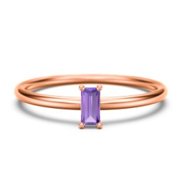 Vertical Baguette Stackable Ring in 10K Solid Rose Gold with Amethyst