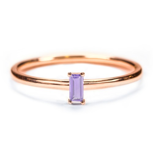 Vertical Baguette Stackable Ring – 10K Rose Gold with Amethyst