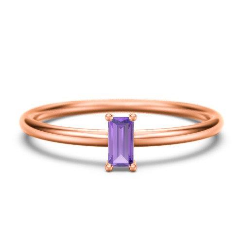 Vertical Baguette Stackable Ring – 10K Rose Gold with Amethyst
