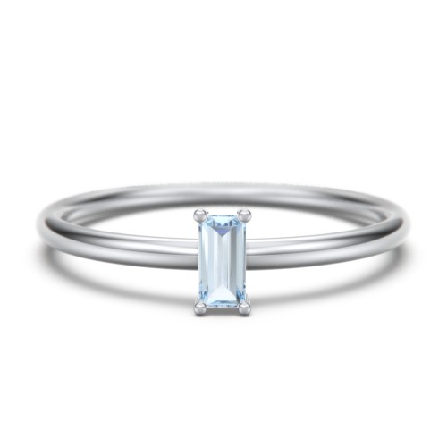 Vertical Baguette Stackable Ring – Sterling Silver with Aquamarine