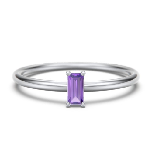 Vertical Baguette Stackable Ring – Sterling Silver with Amethyst