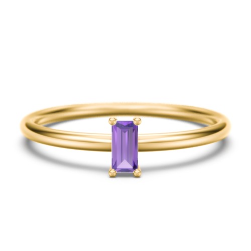 Vertical Baguette Stackable Ring – 10K Yellow Gold with Amethyst