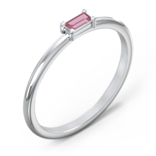 East-West Stackable Baguette Ring – Sterling Silver with Pink Tourmaline