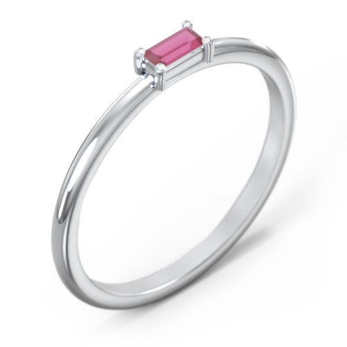 East-West Stackable Baguette Ring – Sterling Silver with Ruby
