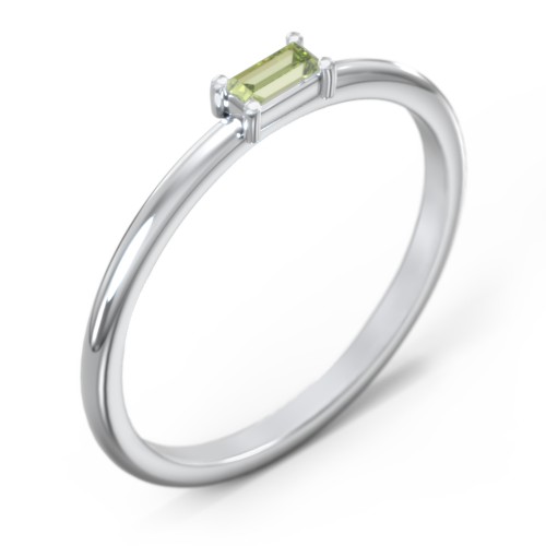 East-West Stackable Baguette Ring – Sterling Silver with Peridot