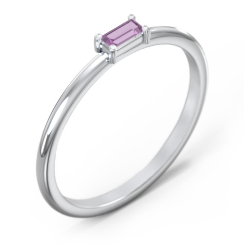 East-West Stackable Baguette Ring – Sterling Silver with Amethyst