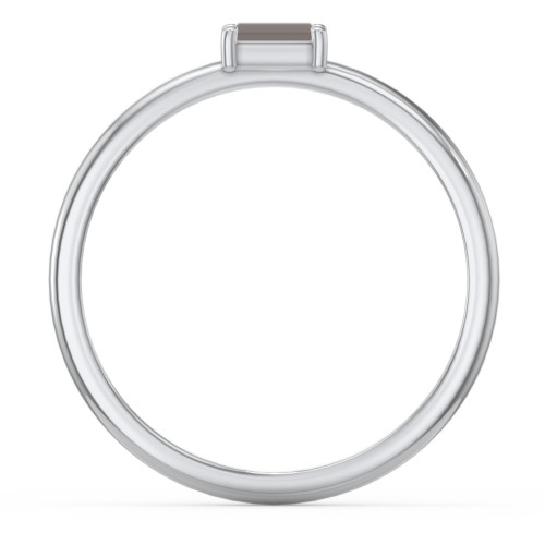 East-West Stackable Baguette Ring – Sterling Silver with Smokey Quartz