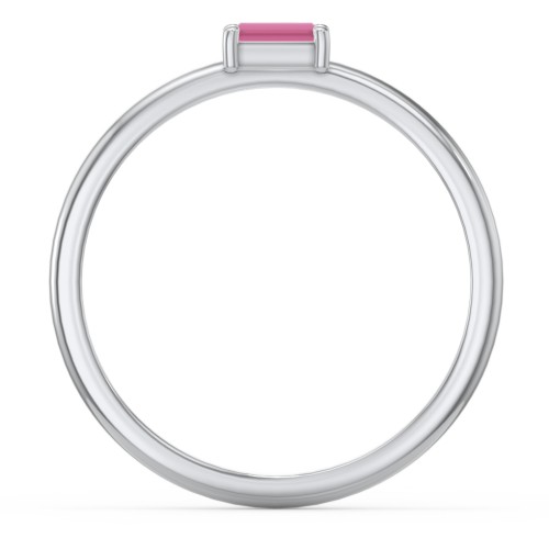 East-West Stackable Baguette Ring – Sterling Silver with Ruby