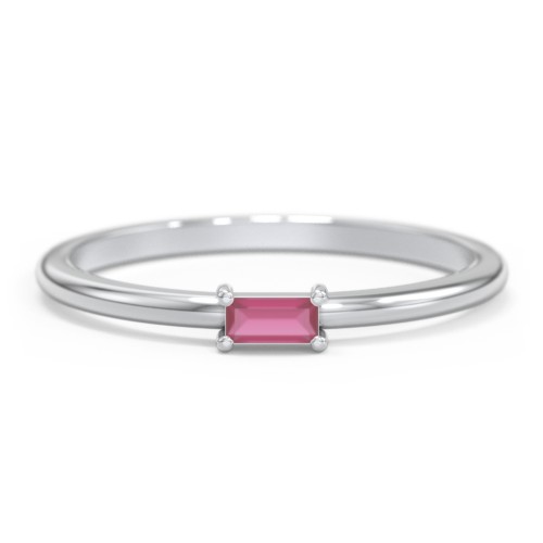 East-West Stackable Baguette Ring – Sterling Silver with Ruby