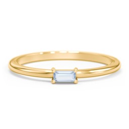 East-West Stackable Baguette Ring in 10K Solid Yellow Gold with Aquamarine