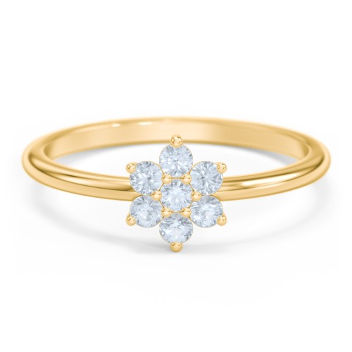 Flower Stackable Ring with Gemstones – 18K Gold Plated Silver with Aquamarine