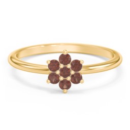 Flower Stackable Ring with Gemstones in 18K Gold Plated Silver with Garnet
