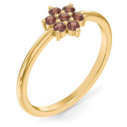 Flower Stackable Ring with Gemstones – 18K Gold Plated Silver with Garnet