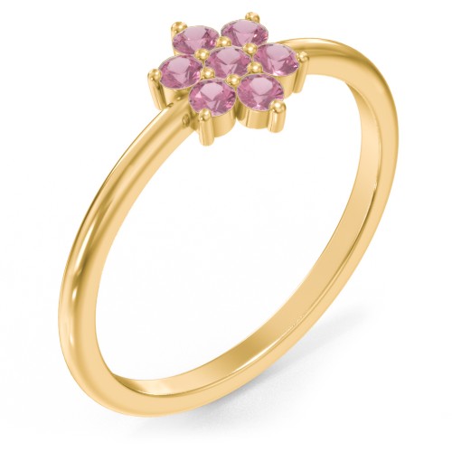 Flower Stackable Ring with Gemstones – 18K Gold Plated Silver with Pink Tourmaline