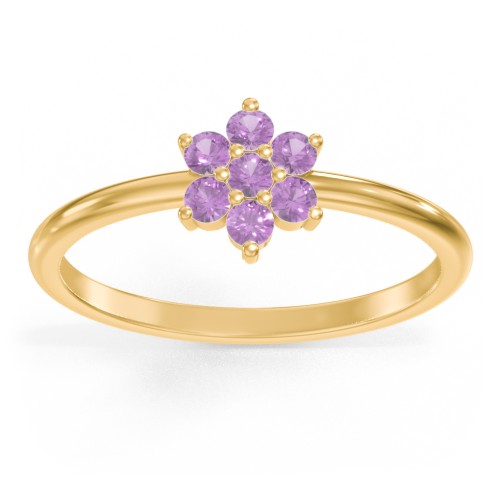 Flower Stackable Ring with Gemstones – 18K Gold Plated Silver with Amethyst
