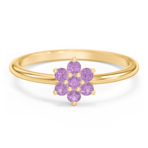 Flower Stackable Ring with Gemstones – 18K Gold Plated Silver with Amethyst