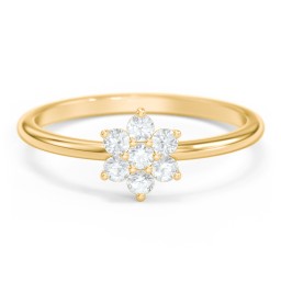 Flower Stackable Ring with Gemstones in 10K Solid Yellow Gold with Aquamarine