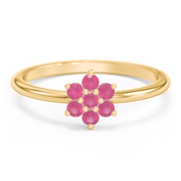 Flower Stackable Ring with Gemstones in 10K Solid Yellow Gold with Ruby