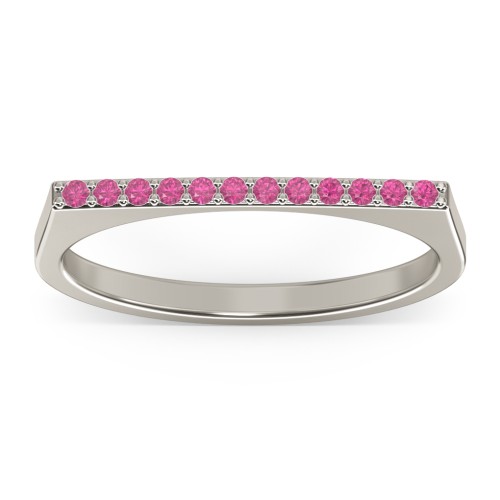 Flat Top Stackable Ring with Accents – 10K White Gold with Red Premium Zirconia