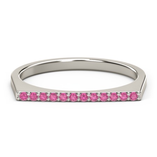 Flat Top Stackable Ring with Accents – 10K White Gold with Red Premium Zirconia
