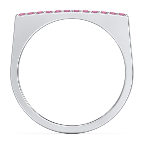 Flat Top Stackable Ring with Accents – Sterling Silver with Red Premium Zirconia