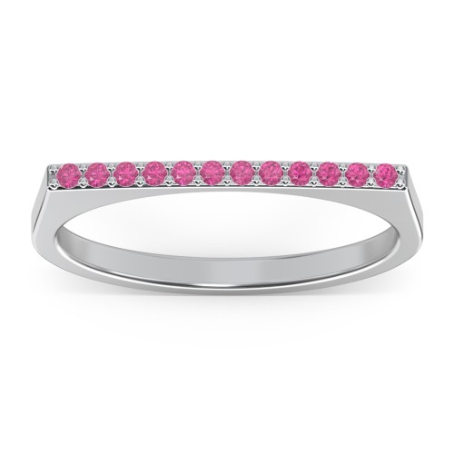 Flat Top Stackable Ring with Accents – Sterling Silver with Red Premium Zirconia