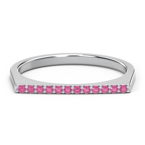 Flat Top Stackable Ring with Accents – Sterling Silver with Red Premium Zirconia