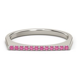 Flat Top Stackable Ring with Accents in 10K Solid White Gold with Red Premium Zirconia