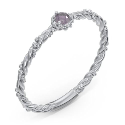 Twisted Band Stackable Ring with Gemstone – Sterling Silver with Alexandrite