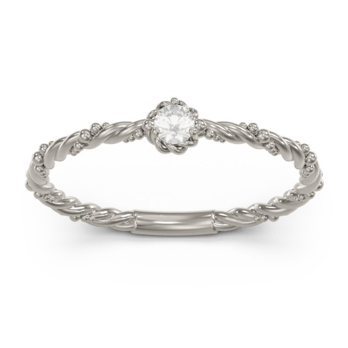 Twisted Band Stackable Ring with Gemstone – 10K White Gold with Cubic Zirconia