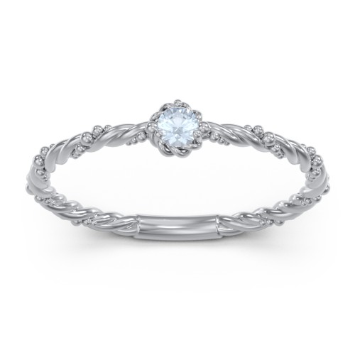 Twisted Band Stackable Ring with Gemstone – Sterling Silver with Aquamarine