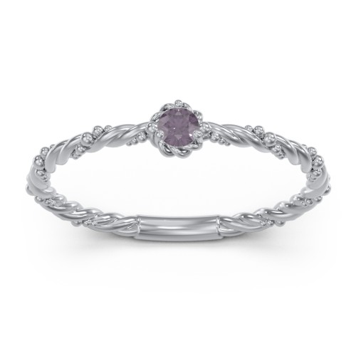 Twisted Band Stackable Ring with Gemstone – Sterling Silver with Alexandrite