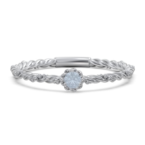 Twisted Band Stackable Ring with Gemstone – Sterling Silver with Aquamarine