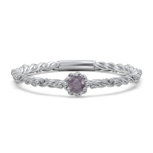 Twisted Band Stackable Ring with Gemstone – Sterling Silver with Alexandrite