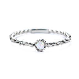 Twisted Band Stackable Ring with Gemstone in 925 Sterling Silver with White Premium Zirconia
