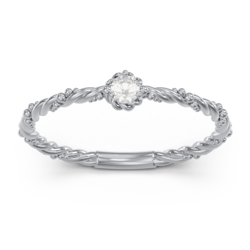 Twisted Band Stackable Ring with Gemstone – Sterling Silver with Cubic Zirconia