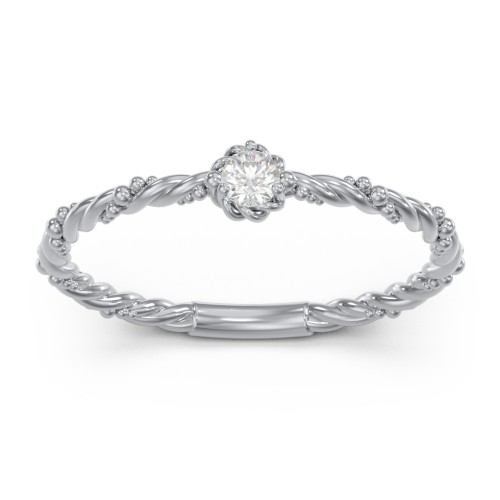 Twisted Band Stackable Ring with Gemstone – Sterling Silver with Diamond