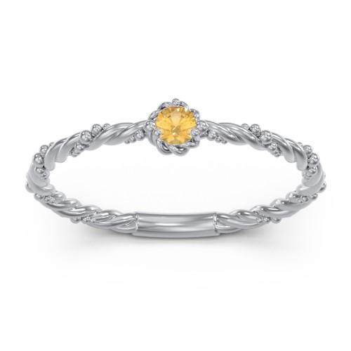 Twisted Band Stackable Ring with Gemstone – Sterling Silver with Citrine