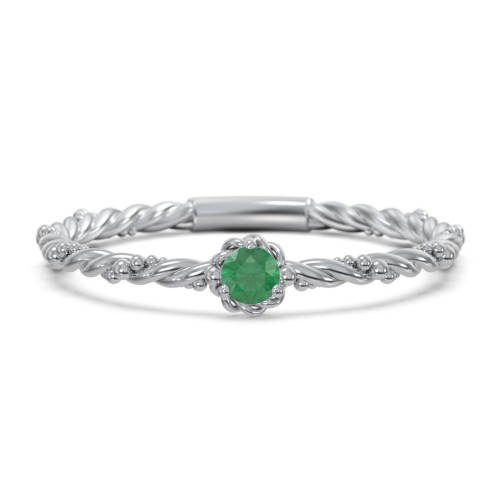 Twisted Band Stackable Ring with Gemstone – Sterling Silver with Emerald