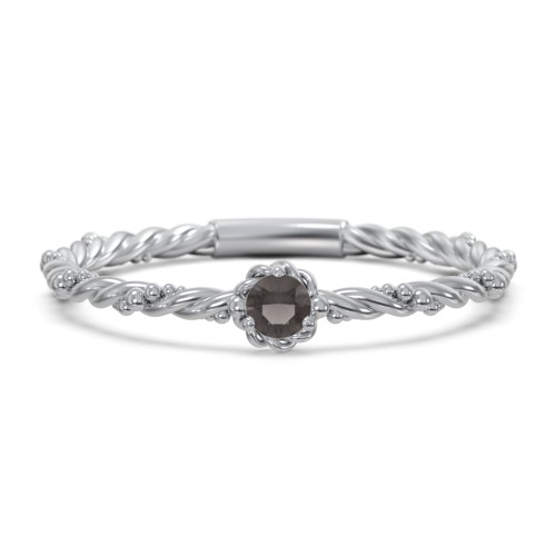 Twisted Band Stackable Ring with Gemstone – Sterling Silver with Smokey Quartz